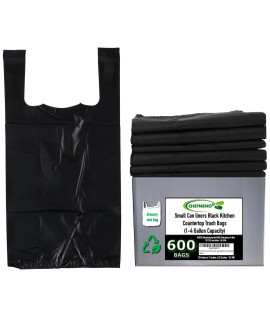 Small Easy-Tie Handle Can Liner(600 Bags) Black Grocery T-shirt Bag Size Multipurpose Diaper Bag Cat Litter Clump & Poop Bag Dog Waste Bag Compatible with Arm & Hammer Swivel Bin & Rake pooper scooper