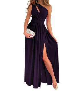 Lyaner Womens One Shoulder High Split Cutout Sleeveless Elegant Party Maxi Dress Solid Dark Purple Small