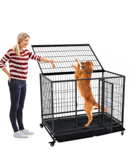 Heavy Duty Dog Crate Kennel 38/42 inch Indestructible Dog Cage,Upgraded Heavy Duty Latches,Kennels and Crates for Large Medium Dogs,Double Door and Removable Tray for High Anxiety Dog Crate (38 Inch)