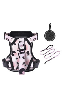 Petmolico Dog Harness For Small Dogs No Pull, Cute Dog Harness With Two Leash Clips And Soft Handle, Reflective Easy Walk Dog Harness With Leash, Pink Leopard Small