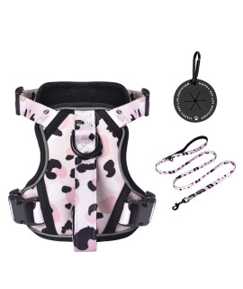 Petmolico Dog Harness For Small Dogs No Pull, Cute Dog Harness With Two Leash Clips And Soft Handle, Reflective Easy Walk Dog Harness With Leash, Pink Leopard Small