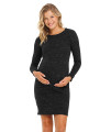 Hello Miz Womens Knit Ribbed Maternity Dress With Long Sleeve, Black Sequin, Small