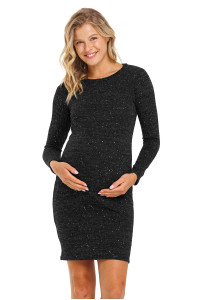 Hello Miz Womens Knit Ribbed Maternity Dress With Long Sleeve, Black Sequin, Small