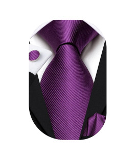 Dubulle Solid Purple Tie Set For Men Silk Mens Purple Violet Necktie And Handkerchief Cufflinks