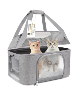 Bejibear Large Cat Carrier For 2 Cats, Oeko-Tex Certified Soft Side Pet Carrier For Cat, Small Dog, Collapsible Travel Small Dog Carrier, Tsa Airline Approved Cat Carrier For Large Cats 20 Lbs-Gray