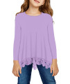 Storeofbaby Kids Shirts For Girls Casual Plain Tops Cute Loose Fit Lace Hem Tees A Purple