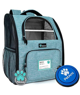 PetAmi Deluxe Pet Carrier Backpack for Small Cats and Dogs, Puppies | Reinforced Frame, Ventilated Design, Two-Sided Entry, Safety Cushion Back Support | for Travel, Hiking, Outdoor Use (Sea Blue)