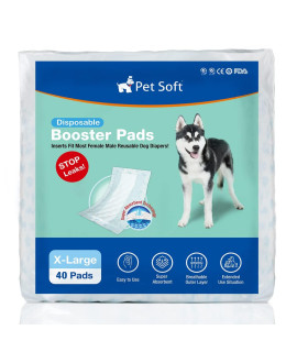 Pet Soft Dog Diaper Liners - Disposable Dog Diaper Booster Pads for Male & Female Dogs fit Most Dog Wraps and Belly Bands Up-Graded (Blue, XL-40ct)