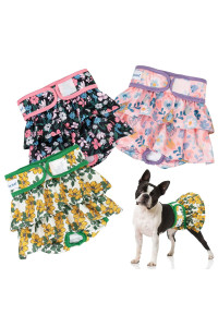 Pet Soft Washable Female Diapers (3 Pack) - Female Dog Diapers, Dress Style Comfort Reusable Doggy Diapers For Girl Dog In Period Heat (Floral, S)
