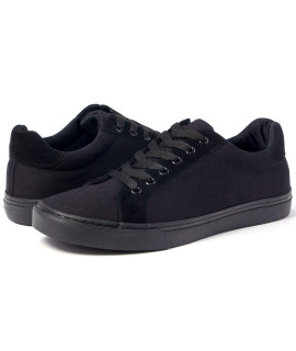 Mens Canvas Low Top Shoes Skate Shoes All Black Fashion Sneakers For Men Comfortable Walking Casual Shoes
