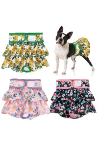 Pet Soft Washable Female Diapers (3 Pack) - Female Dog Diapers, Dress Style Comfort Reusable Doggy Diapers For Girl Dog In Period Heat (Floral, Xs)