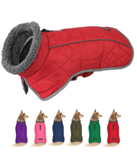 Fragralley Dog Winter Coat Jacket - Reflective Adjustable Windproof Dog Turtleneck Clothes, Doggie Cold Weather Vest, Warm Fleece Lining Puppy Snow Coat for Small Medium Large Dogs (Red-2XL)