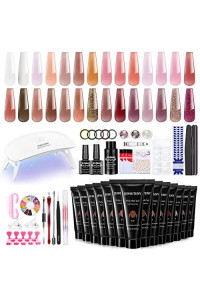 Jewhiteny Poly Extension Gel For Nail, 28 Colors Poly Gel Nail Kit With Nail Lamp Slip Solution Builder Nail Gel Trendy Nail Art Design Nail Extension Gel All In One Nail Kit Easy Diy At Home