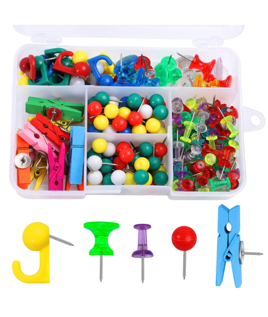 200 Pieces Push Pins Set, Thumb Tacks Multicolor Pushpin Clips Decorative Push Pins For Cork Board, 5 Style For Bulletin Boards Wall Maps Pictures Office Home Supplies