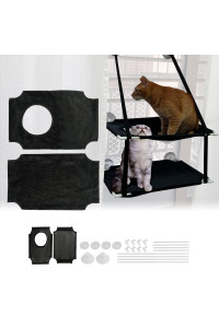 2 Sets Cat Window Perche Double Layers,Flannel Cat Hammock Window Seat with Free Fabric Cat Window Seat Replacements for Large Cats Up to 60 lbs