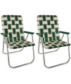 Lawn Chair Usa - Outdoor Chairs For Camping Made With Lightweight Aluminum Frames And Uv-Resistant Webbing Folds For Easy Storage 2- Pack (Charleston With Green Arms, Classic)