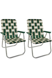 Lawn Chair Usa - Outdoor Chairs For Camping Made With Lightweight Aluminum Frames And Uv-Resistant Webbing Folds For Easy Storage 2- Pack (Charleston With Green Arms, Classic)