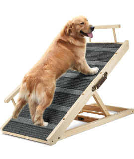 Adjustable Pet Ramp for Dogs and Cats: for Couch or Bed with Safety Rails & Handle, Non-Slip Mat - 40" Long and Adjustable from 14
