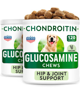 BARK&SPARK Glucosamine Dog Treats - Joint Pain Relief Supplement - Advanced Formula with Chondroitin, MSM, Omega-3 - Hip & Joint Care - Made in USA - Bacon Flavor - 240 Chews