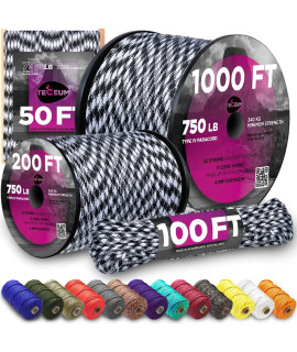 Teceum Paracord Type Iv 750 Urban Camo - 100 Ft - 4Mm - Tactical Rope Mil-Spec - Outdoor Para Cord - Camping Hiking Fishing Gear - Edc Parachute Cord - Strong Survival Rope 409
