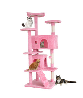 BestPet 54in Cat Tree Tower for Indoor Cats,Multi-Level Cat Furniture Activity Center with Cat Scratching Posts Stand House Cat Condo with Funny Toys for Kittens Pet Play House,Pink