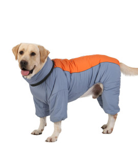 Dogs Cold Weather Coat With Dual D Ring Leash Long Sleeves Thick Fleece Lining Jumpsuit Dog Windproof Reflective Jacket Zip Up Snowsuit, Airy Blue,30