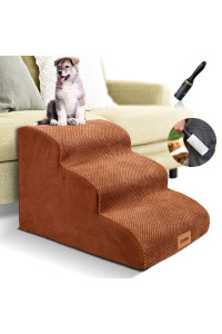 Lesnox Foam Dog Stairs/Steps, 3 Tiers Pet Ramp/Ladder, Non-Slip, for Bed Couch Sofa, for Small Dogs Cats with Old/ Injured/ Short-Legged, 15.7H, Brown
