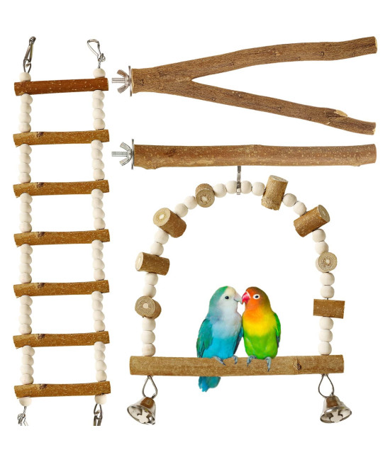 Luonfels Bird Perches 18 Ladder Parrot Toys, Apple Wood Foraging Toys For Parrots, Birds Swing For Conure Toys Pack Of 4