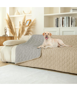 Waterproof Pet Blankets Dog Bed Cover for Pets Reusable Furniture Protector (Beige+Grey, 82"x102")