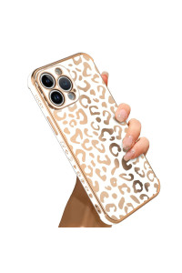 Bonoma Compatible With Iphone 14 Pro Case Leopard Plating Electroplate Luxury Elegant Case Camera Protector Soft Tpu Shockproof Protective Corner Back Cover Iphone 14 Pro Case -White
