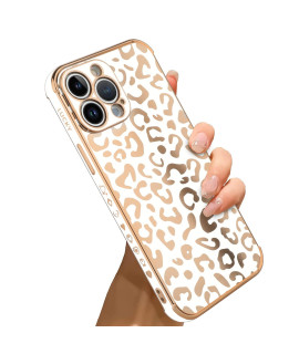 Bonoma Compatible With Iphone 14 Pro Case Leopard Plating Electroplate Luxury Elegant Case Camera Protector Soft Tpu Shockproof Protective Corner Back Cover Iphone 14 Pro Case -White