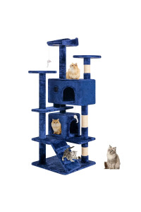 BestPet 54in Multi-Level Cat Tree Tower with Cat Scratching Post Stand House Furniture Kitty Activity Tree Center for Indoor Cats,Blue