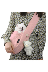 Natuya Small Dog Carrier Sling Dog Sling Carrier For Small Dogs Puppies Cats, Big Pouch Safety Leash Pet Sling Carrier For Walking Outdoor Travel (Pink, Canvas)