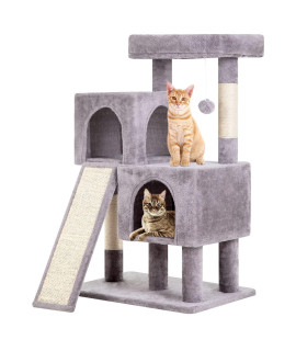 Bestpet 36 Inches Cat Tree For Indoor Cats Cat Tower With Scratching Posts Multi-Level Cat Furniture Condo With Ramp, Perch Spacious Cat Cave Funny Toys For Kittens House (Ashy)
