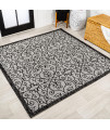 Jonathan Y Smb107E-5Sq Madrid Vintage Filigree Textured Weave Indoor Outdoor Area Rug, Classic, Traditional, Transitional Easy Clean,Bedroom,Kitchen,Backyard,Patio, Non-Shed, Grayblack, 5 Square