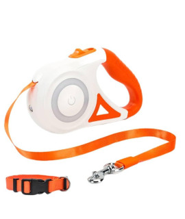 Pet Retractable Dog Belt, Dog Leash, 10 / 16 Foot Elastic Rope, one Hand Brake, Lock, with RGB Breathing Light and searchlight (10ft+Collar(XS), Orange)