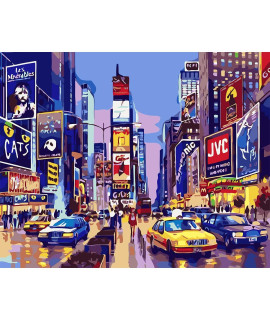 Siwpoeh New York City Paint By Number Time Square,Manhattan Paint By Numbers Scenery,Landscape Paint By Numbers For Adults Kids Beginner 16X20 Inch