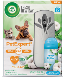 Air Wick Automatic Spray Starter Kit Fresh New Day Pet Fresh Cotton, Air Freshener, Essential Oils