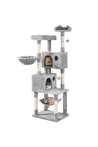 Yaheetech 73In Cat Tree Tower For Indoor Cats, Multi-Level Cat Activity Center With Scratching Posts Large Cat Condo With Funny Hammock For Kittens, Light Gray