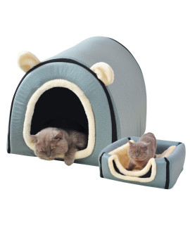 Cat Bed Or Dog Bed2 Ways To Useindoor Pet House With Fluffy Matremovable And Washable Coversplash-Proof House And Non-Slip Bottomfor Cats And Small Dogs(S Light Blue Faux Leather)