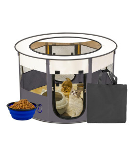 Krightlink Portable Pet Playpen, Foldable Puppy Playpen Pet Tent For Small Dog, Cat, Rabbit Pet Exercise Playpens Case, Removable Shade Cover Pet Playpen With Free Travel Bowl (Large, Grey)