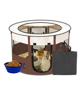 Krightlink Portable Pet Playpen, Foldable Puppy Playpen Pet Tent For Small Dog, Cat, Rabbit Pet Exercise Playpens Case, Removable Shade Cover Pet Playpen With Free Travel Bowl (Large, Brown)