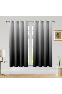 Homeideas Black Ombre Blackout Curtains 52 X 63 Inch Length Gradient Room Darkening Thermal Insulated Energy Saving Grommet 2 Panels Window Drapes For Living Roombedroom