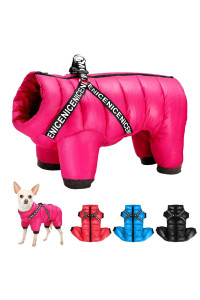 Didog Winter Small Dog Coats,Waterproof Jackets With Harness D Rings,Warm Zip Up Cold Weather Coats For Puppy Cats Walking Hiking,Hot Pink,Chest:18A