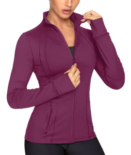 Queenieke Women Athletic Jackets Cottony-Soft Full Zip Slim Fit Workout Running Jacket With Pockets(S,Raspberry)