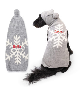 Gotags Personalized Knit Dog Sweater With Hood Soft Wool Snowflake Dog Sweater Embroidered With Name Christmas Dog Sweater For Small And Large Dogs Festive Snowflake (Medium)