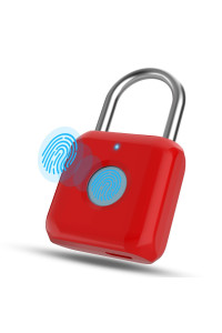 Pothunder Fingerprint Padlock, Smart Padlock, Locker Lock, Biometric Metal Keyless Fingerprint Lock, Waterproof, Usb Rechargeable, For Gym Locker, School Locker, Luggage, Backpack, Suitcase(Red)