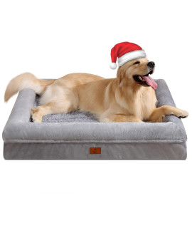 Yiruka Large Dog Bed, Grey Orthopedic Dog Bed, Waterproof Dog Bed with Removable Cover, 4-Sides Removable Bolster Dog Soft Sofa Bed with Nonskid Bottom, Washable Dog Beds for Large Dogs