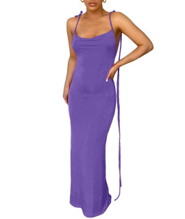 Womenas Sexy Spaghetti Strap Backless Cami Dress Bodycon Summer Party Cocktail Formal Halter Sundress Purple
