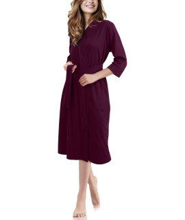 Ny Threads Luxurious Women Knit Robe Kimono Cotton Blend Bathrobe Ladies Loungewear Sleepwear (Medium, Purple Red)